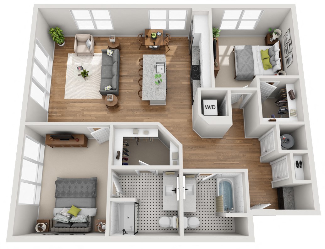 Floor plan for 2 beds, 2 baths, 1184 sqft